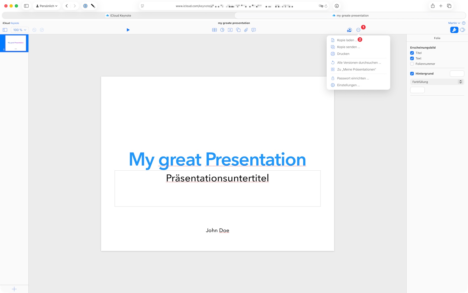Screenshot: Konvertierung in icloud